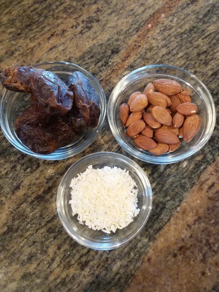 Dates, almonds, coconut
